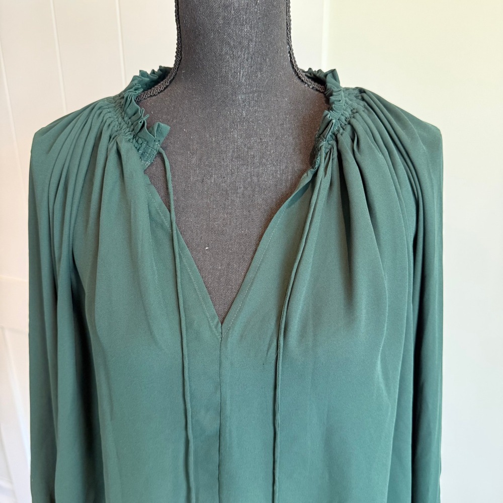 NWT Madewell Ruffle Neck Tie Front Top Dark Green NT356 Small - Picture 2 of 8